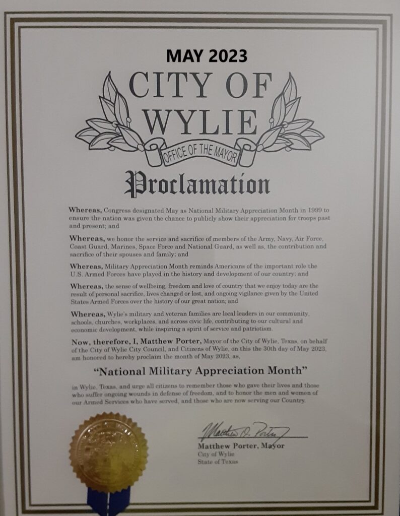 Military Appreciation Proclamation for May 2023